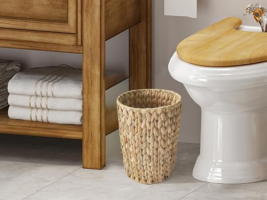 Coeusy Wicker Trash Can,Small Bathroom Trash Can,Water Hyacinth Wicker Waste Basket for Bathroom,Boho Waste Basket for Bedroom,Home Office,Compact Spaces(2 Gallon Round) - Image 9
