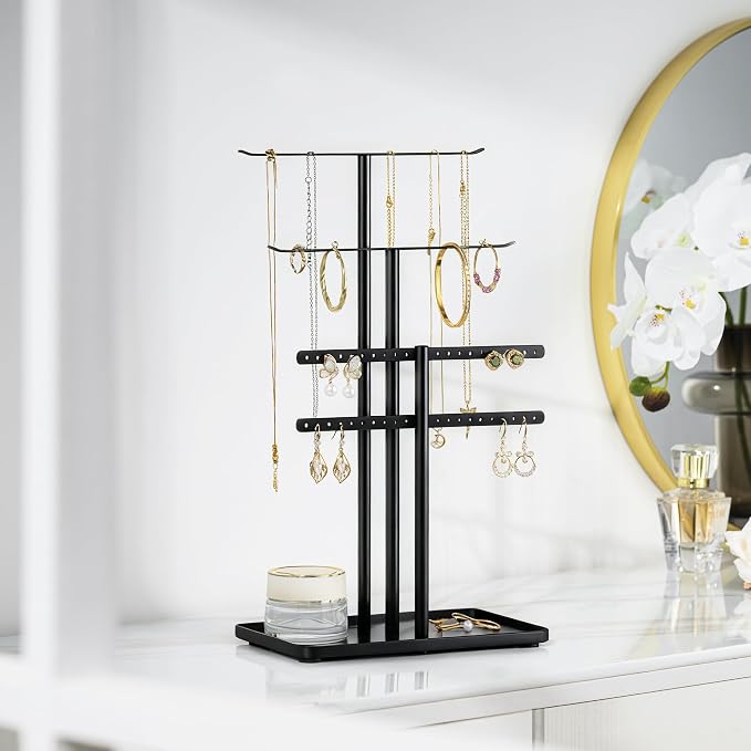 pickpiff Black Jewelry Stand Holder Organizer: 14.5" Sturdy Hanger for 80 Pcs Jewelry, Jewlery Tower for Display Necklace, Earring, Bracelet, Watch - Image 6