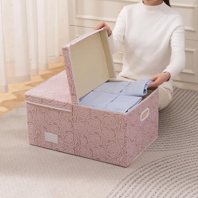 PRANDOM Extra Large Collapsible Storage Boxes with Lids Fabric Decorative Storage Bins Cubes Organizer Baskets with Cover Handles Divider for Bedroom Closet Living Room 19.7x15.7x11.6 Inch 3 Pack - Image 7