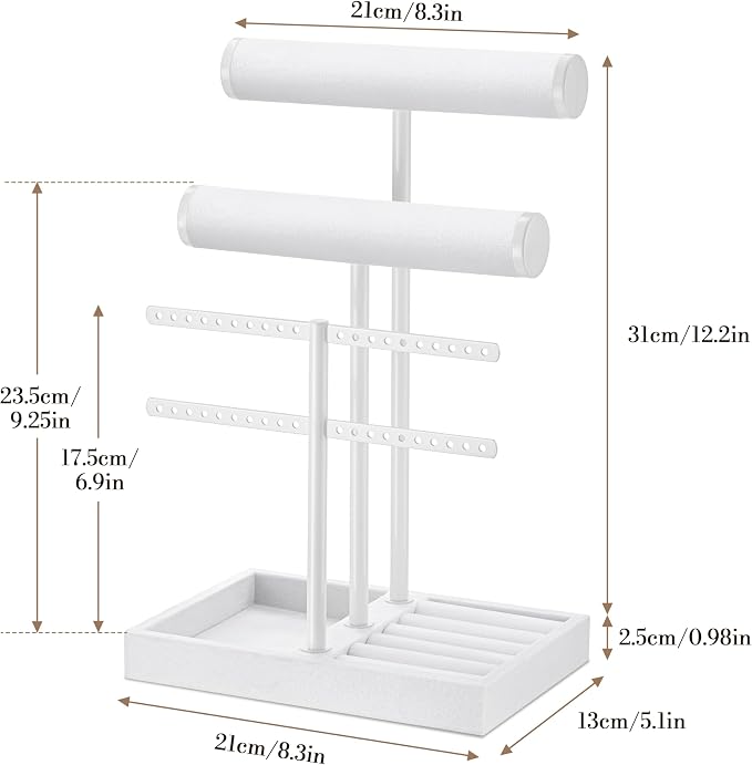 bussdis 3 Tier Bracelet Holder Display - Detachable T Bar Pure White Velvet Bracelet Holder, Jewelry Holder Organizer for Bracelet, Necklace, Earrings, Rings - Image 7