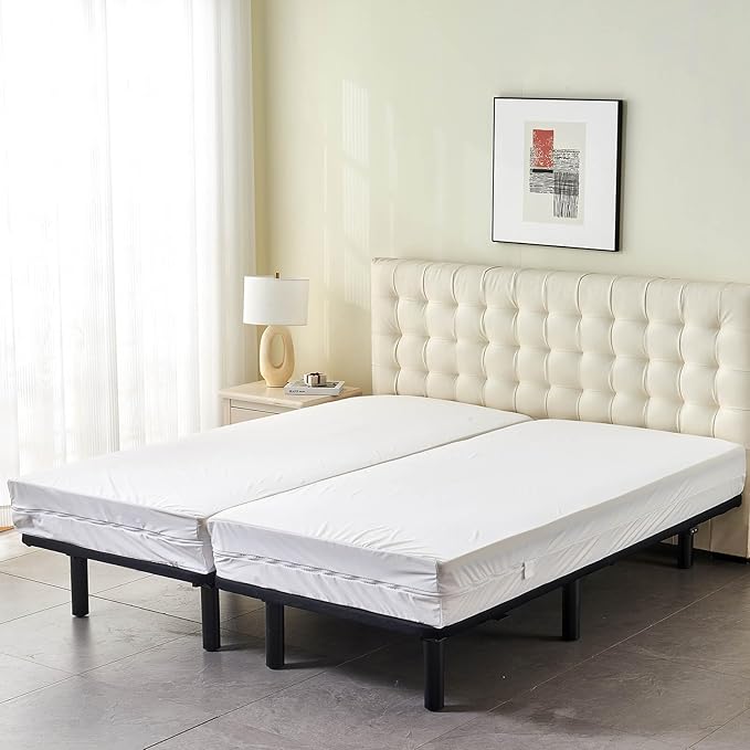 Zippered Split California King Mattress Protector for Adjustable Beds Waterproof 6-Sided Cal King Mattress Encasement Complete Cover