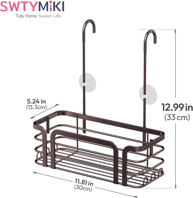 SWTYMIKI Shower Caddy Hanging Organizer - Over the Door Shower Caddy with 6 Hooks, 2 Installation Ways, Stainless Steel Rustproof Bathroom Organizer, Bronze - Image 8