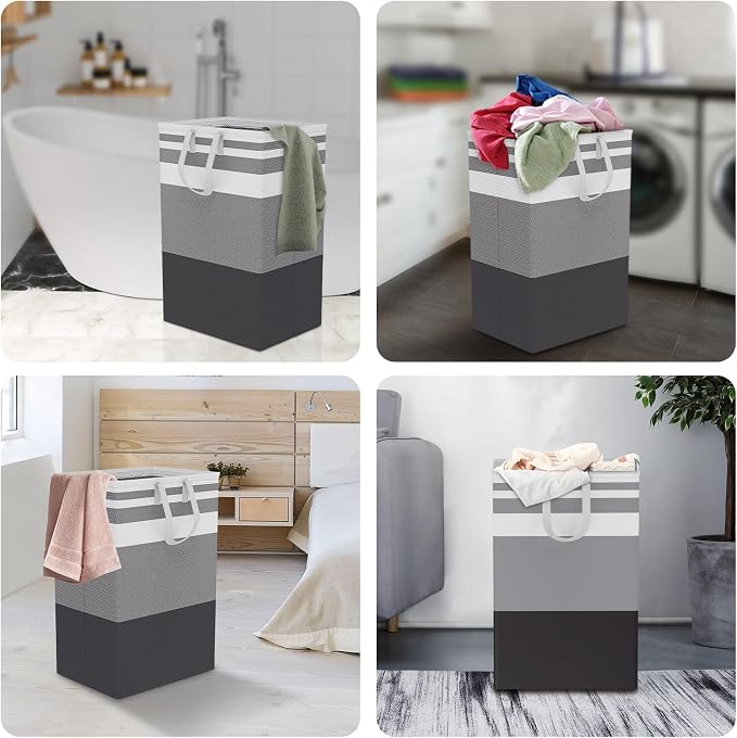 75L Large Laundry Hamper with Handles, Dirty Clothes Hamper for Bedroom Waterproof, Freestanding Tall Laundry Basket Waterproof, Hamper for Bedroom, Bathroom, Dorm, Toys Storage (Stripes, 2 × 75L) - Image 6