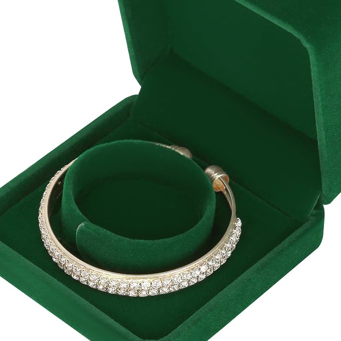 LETURE 4 Pieces Classic Velvet Bracelet Bangle Pendant Necklace Gift Box, Travel Jewelry Box Display Storage Case for Gift, Wedding, Engagement, Proposal, Birthday (4PCS Bracelet-GREEN) - Image 7