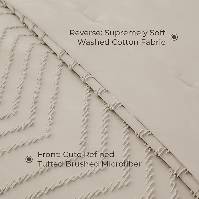 Litanika Twin XL Comforter Set Oatmeal - Boho Tufted Shabby Chic Bed in a Bag for College Dorm, 5 Pieces Fluffy Soft Farmhouse Bed Set for All Seasons