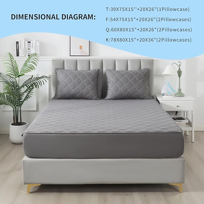 Waterproof Mattress Protector - Queen Size Mattress Pad Silent & Fitted Sheet Style | Full Bed Protection for Kids, Pets, Adults | Hypoallergenic, Machine Washable (Gray, Queen)