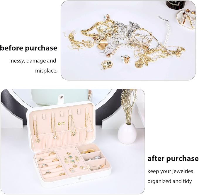 KCY Jewelry Box for Women Girls,Small Travel Jewelry Organizer Case,PU Leather Portable Jewellery Storage Boxes Display Holder for Ring Earrings Necklace Bracelet Bangle, Men Teen Kids Gift, White - Image 7