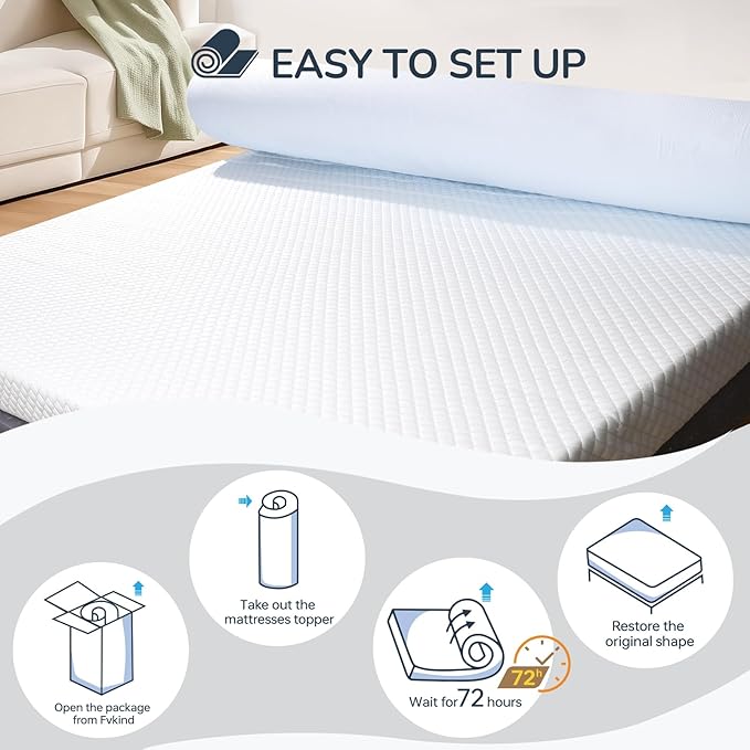 3 Inch Gel Memory Foam Mattress Topper Twin XL with Straps, Cooling Mattress Topper for Back Pain Relief with High Density Foam and Washable Cover, Bed Pad for College Dorm and Bedroom