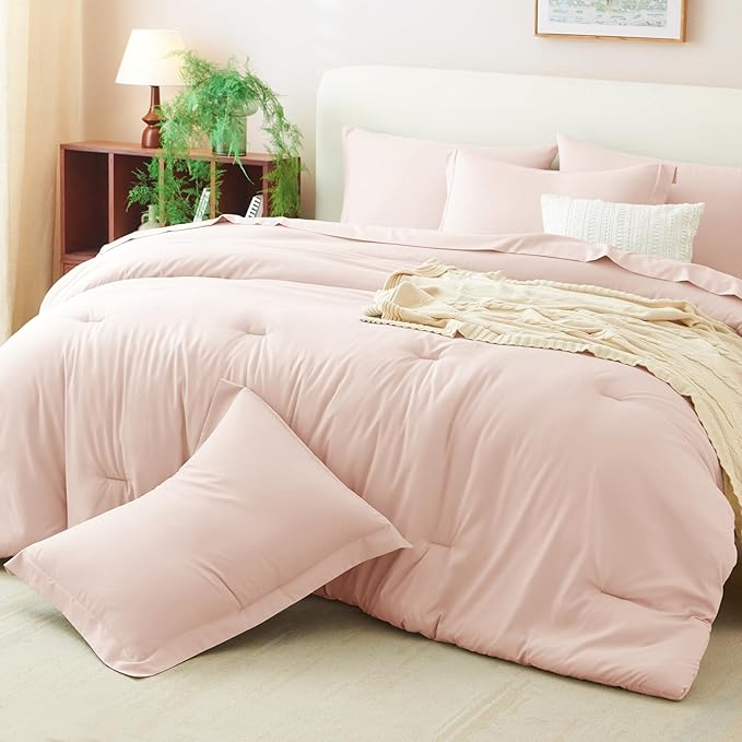 CozyLux Twin Comforter Set Blush Pink, 5 Pieces Bed in a Bag Twin Comforter Set with Sheets, All Season Bed Sets with Down Alternative Comforter, Fitted Sheet, Flat Sheet, Pillow Sham and Pillowcase