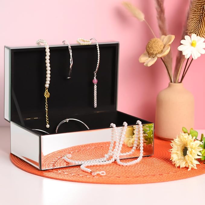 Luxury Mirrored Jewelry Box with Crushed Diamond - Glass Jewelry Box Organizer Storage for Women, Ring Holder Case for Dresser and Decorative - Image 6