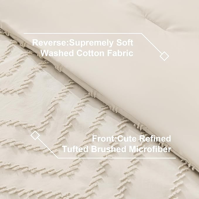 Litanika Beige Queen Size Comforter Set with Sheets - 7 Pieces Bed in a Bag Queen Boho Tufted Complete Bedding Sets with Comforter, Sheets, Pillowcases & Shams