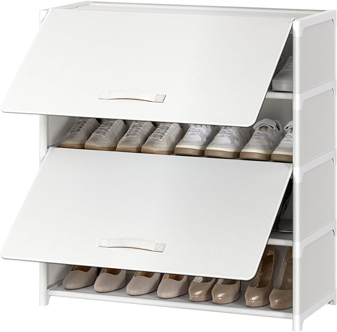 Shoe Rack, 5 Tier Shoe Storage Cabinet with Door 20 Pair Plastic Shoe Shelves Organizer for Closet, Entryway, Hallway, Bedroom, White by UNITSTAGE