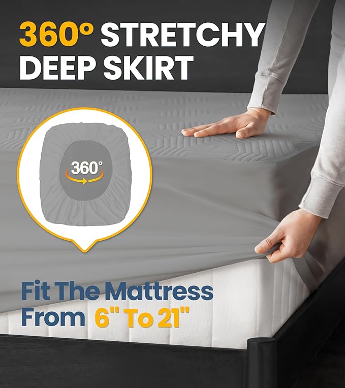 100% Waterproof Mattress Protector with High Resistance to Liquid, Breathable 3D Air Cal King Mattress Protector, Ultra Soft Cooling Mattress Cover Hypoallergenic Quiet Bed Cover Fits 6"-21"(Gray)