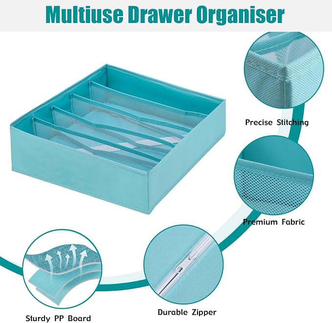 Drawer under Cabinet Clothes Organizer 5 Cell Foldable Storage Cubes Underwear Drawer Organizer Dividers Storage Boxes for Bra, Underwear(Light Green) - Image 7