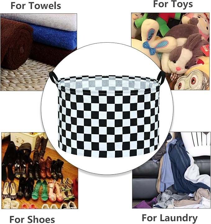 Checkered Storage Basket Extra Large 80L Kids Hamper Baby Laundry Basket Waterproof Toys Car Organizer Collapsible Canvas for Home/Dorm/Pet/Office/Closet/Shelf/Gift Baskets - Image 7