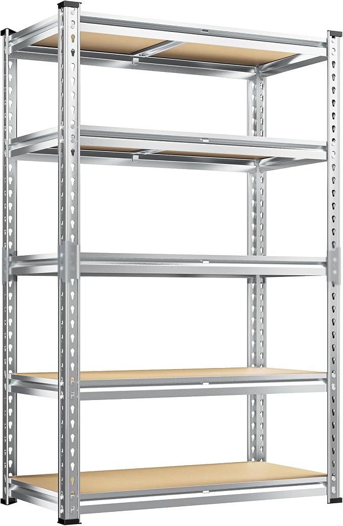 REIBII Garage Shelving, 5 Tier Storage Shelves Load 2400LBS, Adjustable Garage Shelves Heavy Duty, Metal Shelving Unit with Waterproof Columns for Warehouse, 35.5" W x 11.9" D x 72" H, Galvanized - Image 9
