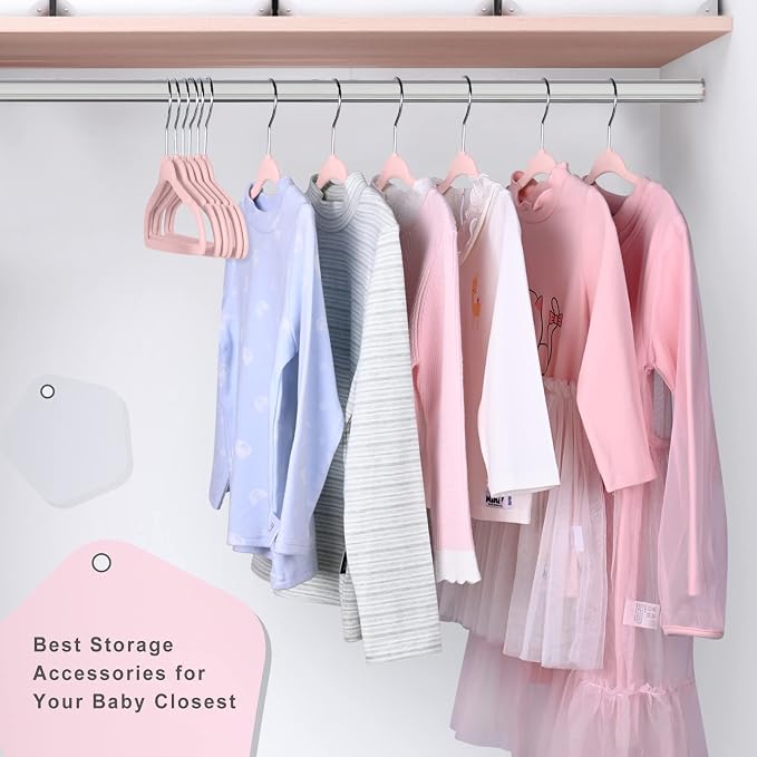 BAGIAL 50 Pack Kids Velvet Hangers 14 Inches Children's Clothes Hangers Non-Slip Baby Hangers for Infant/Toddler (Blush Pink) - Image 6
