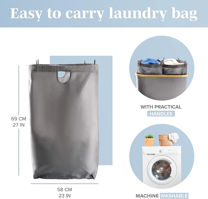 LONBET Laundry Basket with Lid, Made from Breathable Fabric | Aesthetic Clothes Hampers for Laundry with Side Handles & Sturdy Bamboo Frame (40 Gallons - Double, Gray) - Image 5