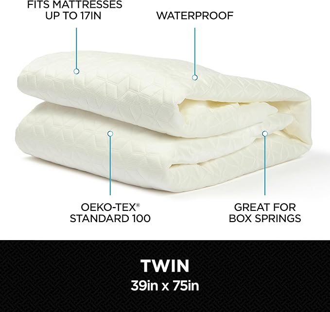 Brookstone Ultimate Mattress Protector with Cool Touch - Premium Polyester and Polyethylene Fabric for Optimal Comfort and Protection - Cooltouch Fiber for Hot Sleepers - Twin Size, White