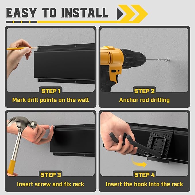 64" Garage Wall Organizer – 12 Longer & Thicker Hooks + 2 Straps, 900 Lbs Heavy Duty Steel Garden Tool Storage Rack & Garage Organization for Yard, Shed, Garage - Image 7