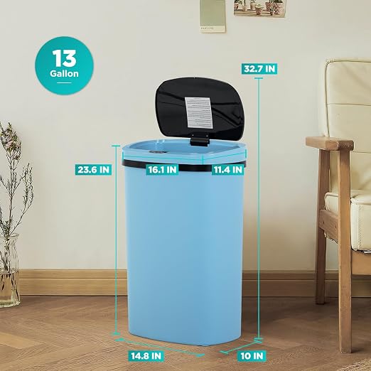 BestOffice | 13 Gallon Plastic Trash Can with Lid | Blue | Automatic Touchless Garbage Can | Odor Control | Modern Oval Design | Easy to Clean | Fits Any Kitchen, Bathroom, Office or Home - Image 7