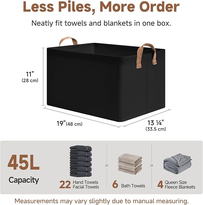 StorageWorks Storage Bins, Fabric Storage Bins for Shelves, Extra Large Storage Baskets with Metal Frame, Closet Baskets and Bins with Handles, Jumbo, Black, 2-Pack - Image 6