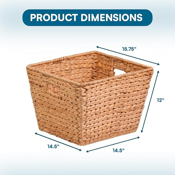 Honey-Can-Do Natural Water Hyacinth Tall Storage Basket with Built-In Handles, 15.75 x 14.5 x 12 in, Handwoven Eco-Friendly Bin - Image 3