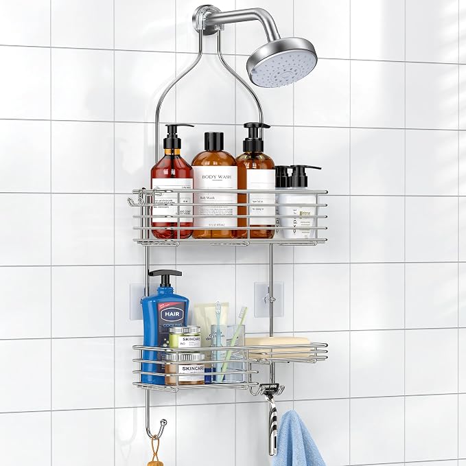 SMARTAKE Hanging Shower Head Caddy, Rustproof Bathroom Shower Shelf Organizer, SUS201 Stainless Steel Over The Storage Rack, for Toilet, Bathroom, Silver - Image 8