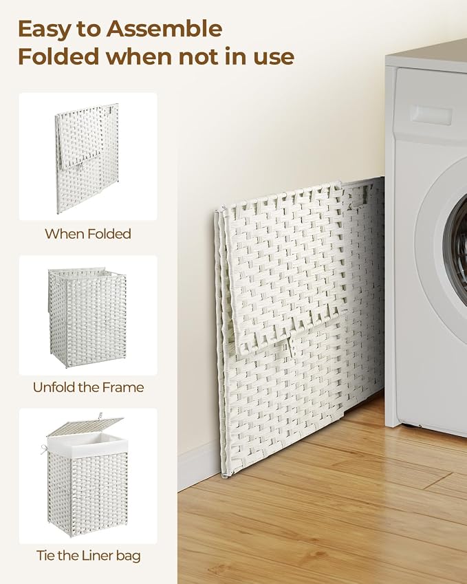 Greenstell Laundry Hamper with Lid, 90L Clothes Hamper with 2 Removable Liner Bags & 2 Mesh Laundry Bags, Handwoven Synthetic Rattan Laundry Basket for Clothes, Toys in Bathroom, Bedroom White - Image 7