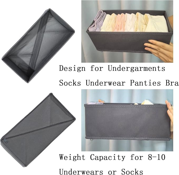 Bructhun Sock Drawer Organizer 6 Pack - Collapsible Fabric Storage Bins for Underwear Divider, Small Closet Organizers with 6 Compartments, Gray - Image 8