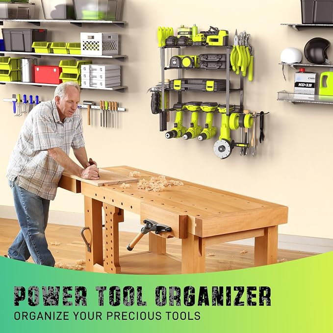 SUNALLY Power Tool Organizer, 4 Drill Holder Wall Mount, Garage Tool Organizer and Storage with Screwdriver Holder, Garage Organization, 4 Layer Cordless Drill Holder with Hammer Holder - Image 7