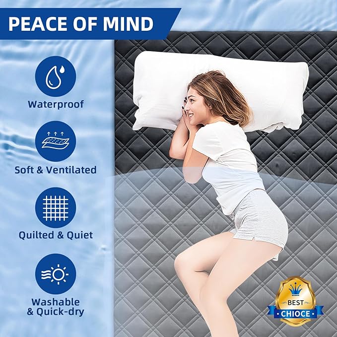 Waterproof Mattress Protector King Size, All-fit-One Soft Noiseless Bed Mattress Cover with Deep Pocket 8-21", Washable for Bedwetting, Cool Sleep,Suitable for Home Bedroom Hotel, Black