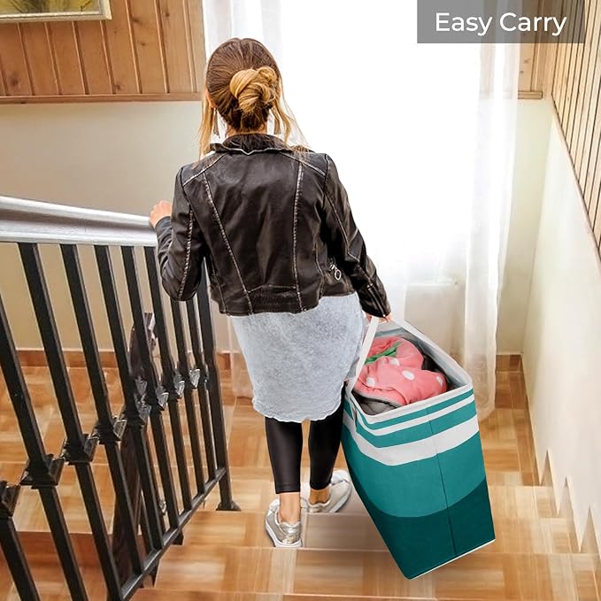 HomeHacks 2-Pack Large Laundry Basket, Waterproof, Freestanding Laundry Hamper, Collapsible Tall Clothes Hamper with Extended Handles for Clothes Toys in the Dorm and Family (Green, 75L) - Image 7