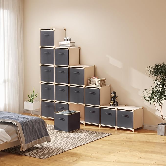 Lifewit Storage Cubes, Foldable Decorative Fabric Storage Baskets for Organizing Home Organizers with Handles for Shelves, Closet, 11 Inch Bins, 18L Gray, 16 Packs - Image 8