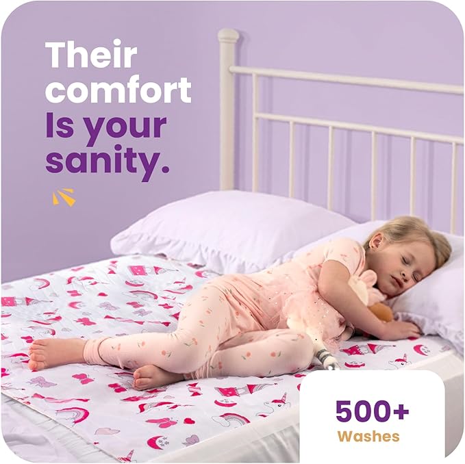 IMPROVIA® Pee Pads for Kids - Bed wetting Pads for Kids Potty Training Bed mats for Toddlers Waterproof Reuseable Washable Absorbent, Non Slip - Unicorn Design - Full Size 34”x52