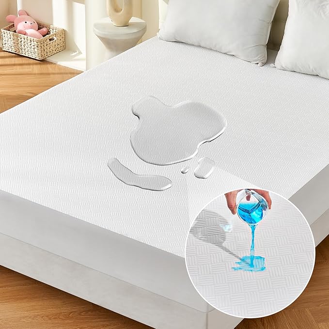 Twin Mattress Protector Waterproof, Breathable 3D Air Fabric Mattress Cover, Noiseless Fitted Sheet with Deep Pocket Up to 18", Machine Washable Mattress Pad Cover for Bed, White (39'' X 75'')