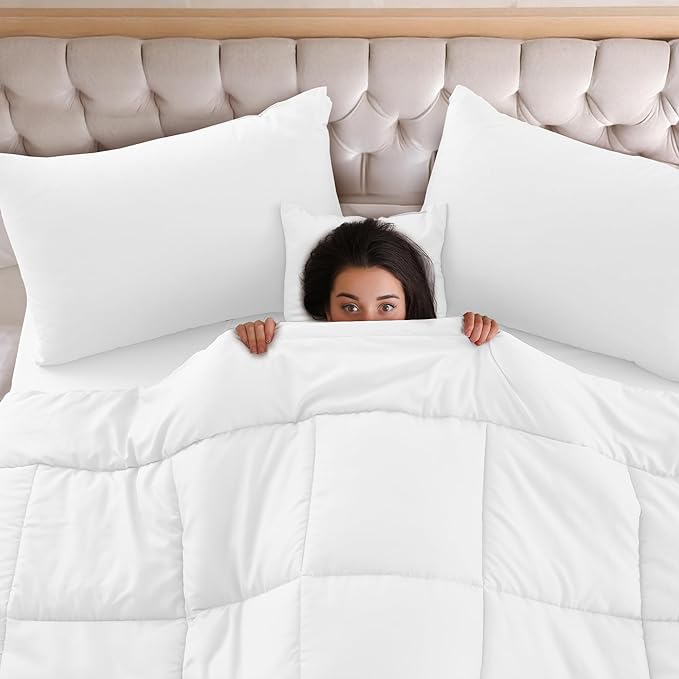 LUX Décor 5pc King Comforter Set, All-in-One Bed in a Bag, Includes 1 Comforter, 2 Pillow Shams, 1 Decorative Pillow & 1 Bed Skirt (White, King)