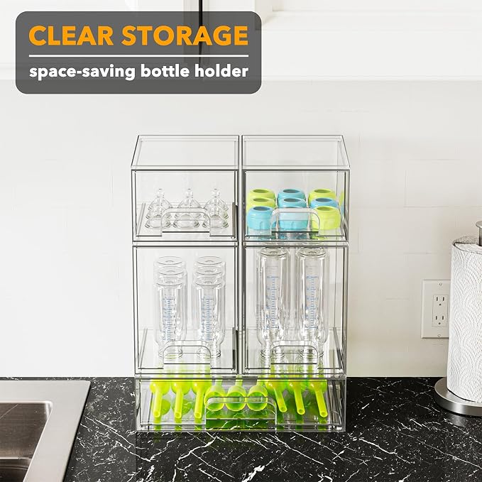 SpaceAid Bottle Storage Organizer Baby - Acrylic Bottles Station Organizer Container, Stackable Clear Drawers for Countertop, Vanity, Bathroom, Cabinet, Pantry Organization, 5 Pack, 2S2M1L, 15.4" H - Image 5