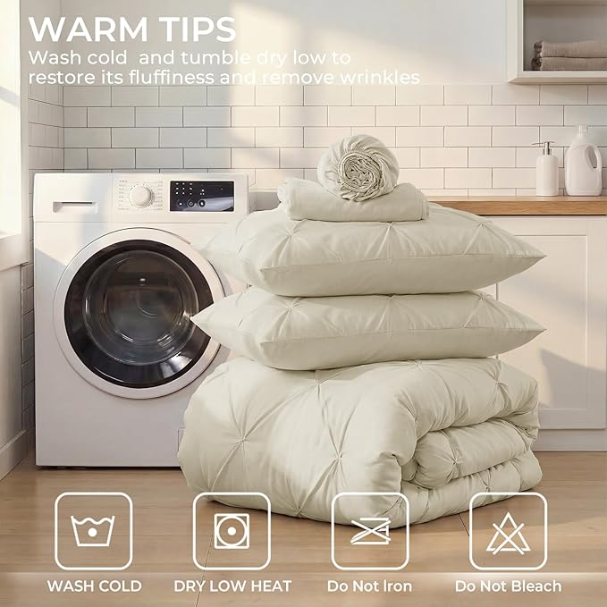 Sasttie Twin XL Comforter Set, 5-Piece Bed in a Bag, Pintuck Bedding Sets for All Season, Includes Comforter, Flat Sheet, Fitted Sheet, Pillowcase and Pillowsham, Linen