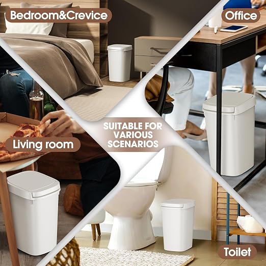 CEROELDA 3 Pack Bathroom Trash Can with Lid, 10L/2.6 Gal Small Garbage Can with Press Top Lid, Slim Plastic Waste Basket for Toilet, Office, Bedroom (Muti 1) - Image 6