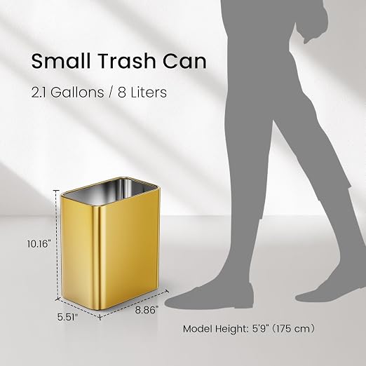 Cesun Small Bathroom Trash Can 2.1 Gallon Wastebasket, Modern Metal Garbage Can Office Waste Basket, Gold Stainless Steel Trash Bin for Bedroom, Home Office, Toilet, rv, Near Desk, Under Sink - Image 8