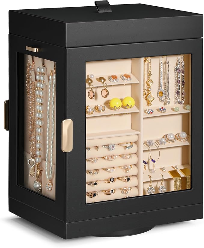 TidyStash 360° Rotating Jewelry Organizers and Storage, Large Jewelry Boxes for Women Necklace, Ring Earring Storage, Vertical Accessory Organizers and Storage, Black - Image 8