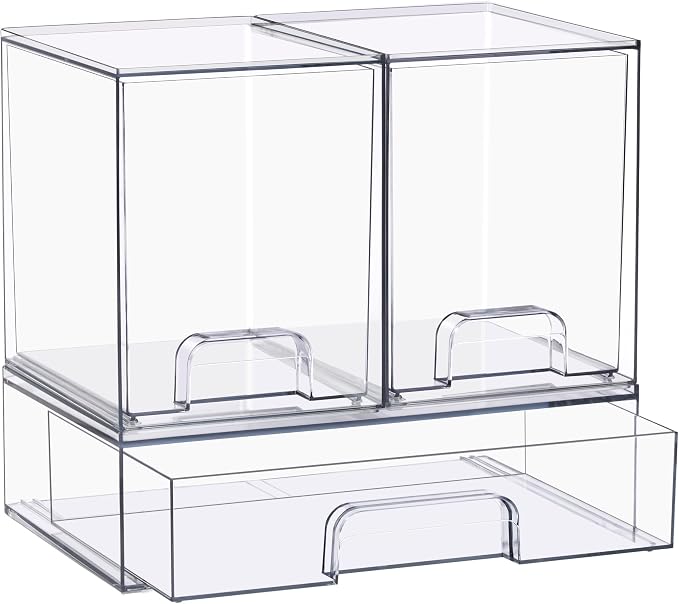 Sorbus Stackable Acrylic Storage Drawers – 2 Tall + 1 Wide – 3 Pack Clear Plastic Organizer Bins for Baby Bottles, Makeup, Bathroom & Vanity, Pull-Out Drawer Design for Kitchen Cabinets - Image 8