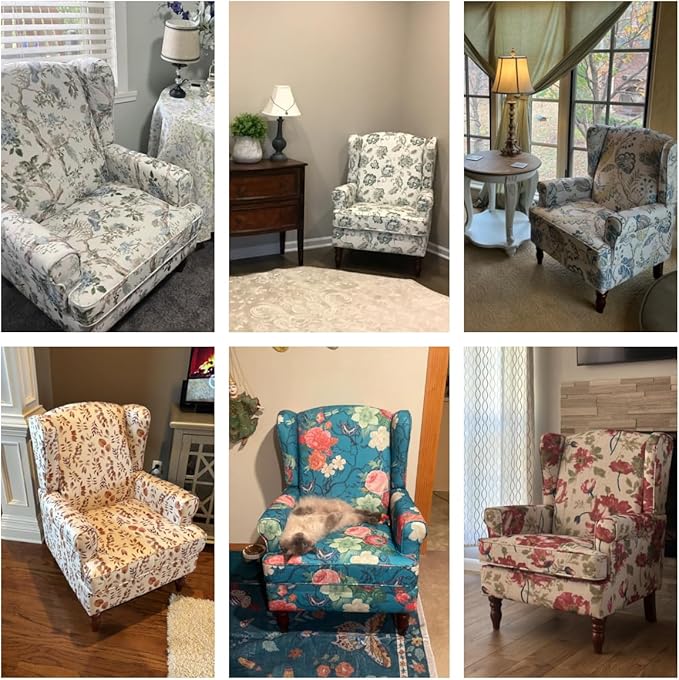 MELLCOM Floral Accent Chair, High Back Upholstered Armchair with Solid Legs, Leisure Single Sofa Chair for Living Room, Bedroom, Home Office, Orange Leaves