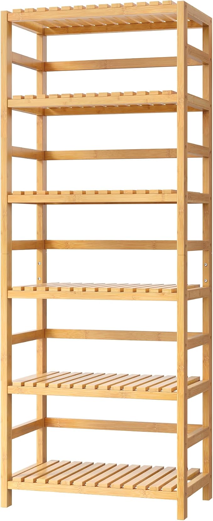 FOTOSOK 6-Tier Bamboo Shelf, Bamboo Bookcase with Adjustable Shelves, Free Standing Storage Shelf Unit, Plant Flower Stand for Kitchen, Bathroom, Home Office, Natural - Image 9