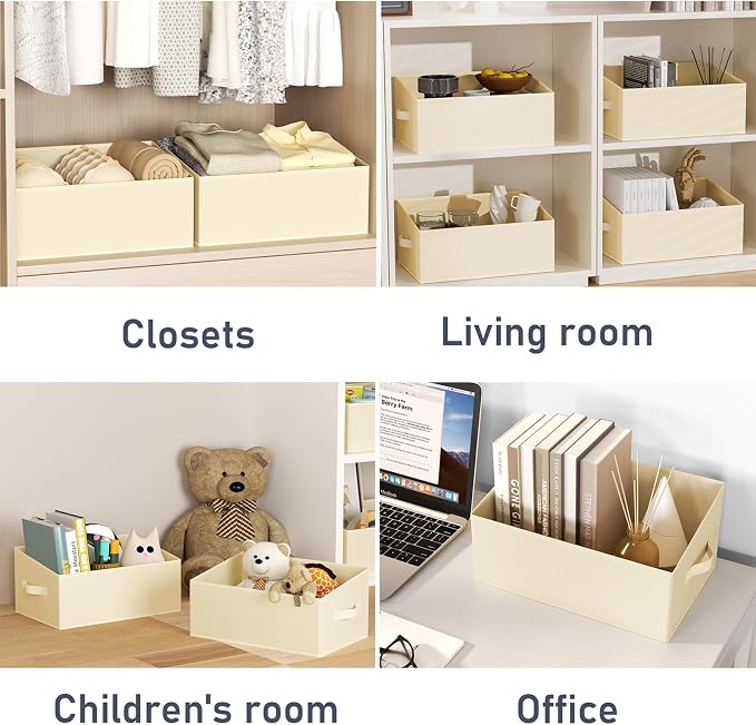 DIMJ Large Closet Storage Bins 8 Pack - Fabric Trapezoid Closet Organizer Bin, Foldable Storage Baskets for Shelves, Closet Shelf Organizer, Clothing Storage Box for Toys, Books, Towel, Clothes, Beige - Image 7