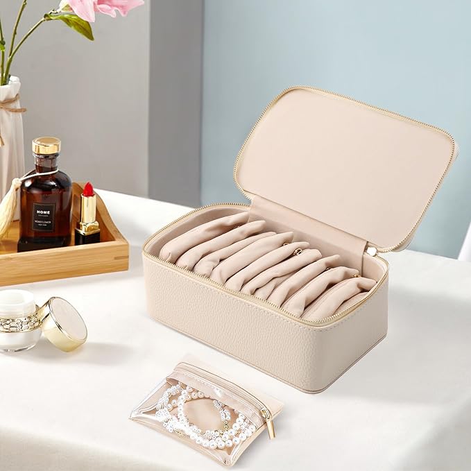 NCONCO Travel Jewelry Box, PU Leather Travel Jewelry Organizer, Portable Travel Jewelry Case with 12pcs Velvet Jewelry Bags for Necklaces Rings Earrings Sorting Storage - Image 7