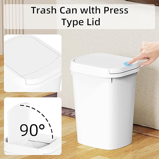 KSSKSS 3 Pack Bathroom Small Trash Can with Lid, 2.6 Gallon Slim Garbage Bin with Pop-Up Lid, 10L Plastic Wastebasket for Bedroom, Office, Kitchen, Toilet (White) - Image 7