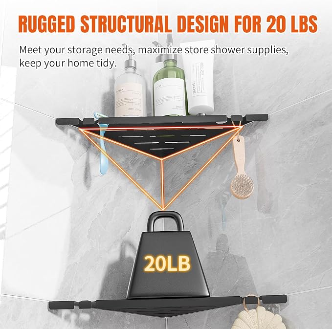 Permanent Tile-in Corner Shower Shelves with Hooks, Modern 304 Stainless Steel Shower Caddy for Bathroom Renovation & Hotel, Heavy Duty No-Drill Grout Mount Organizer for Tile Wall,10", 2 Pack - Image 7