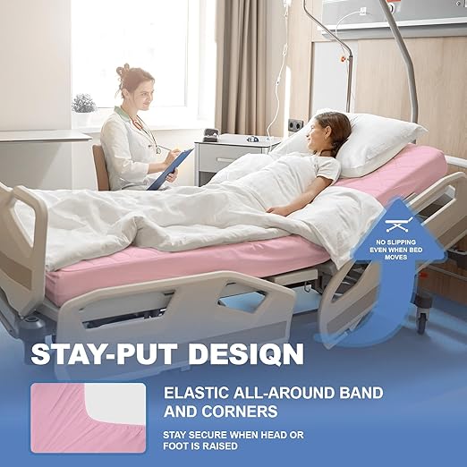 Lounsweer 2 Pack Waterproof Hospital Mattress Cover, 84x36x12in Pink Fitted Bed Sheet Protectors, Incontinence Protection Leakproof Breathable for Elderly, Adults Home Hospital Beds
